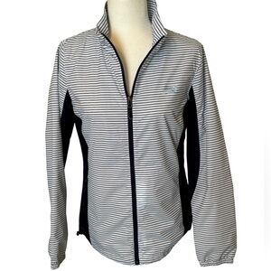 NEW BALANCE Navy and White Striped Warmup Jacket Size Small